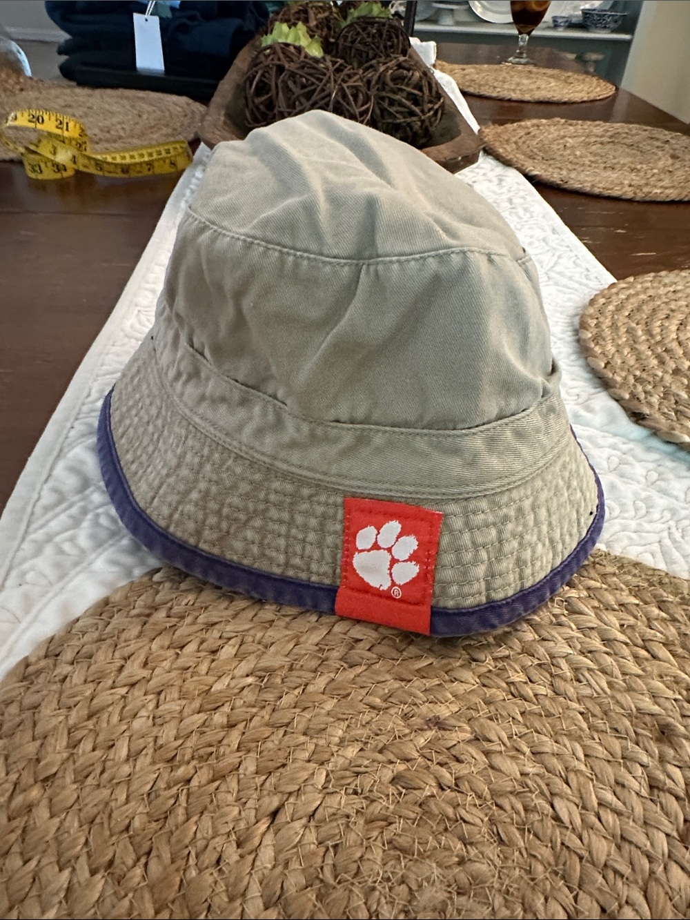 Nike Clemson Reversible Bucket Hat with Paw Patch - Khaki/purple